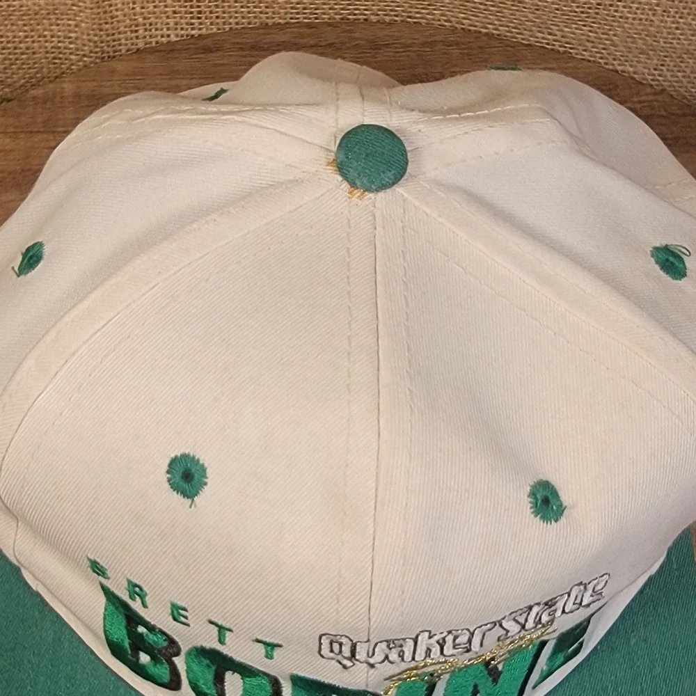 Vintage 90s Brett Bodine NASCAR Snapback Hat Quaker State Racing Green White Cap
